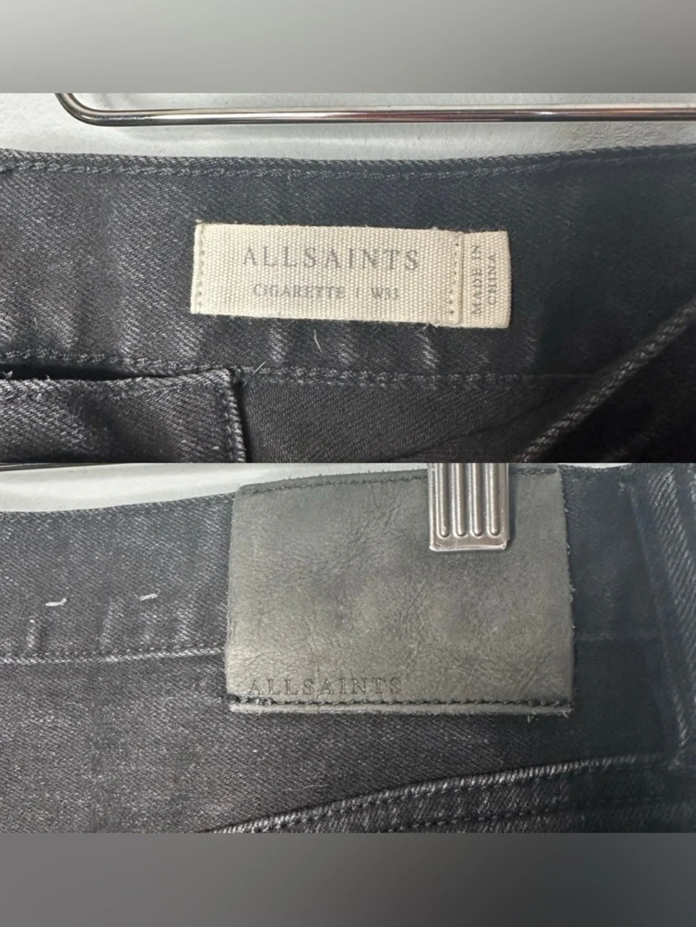AllSaints Cigarette Fit Jeans Black Wash Size 33